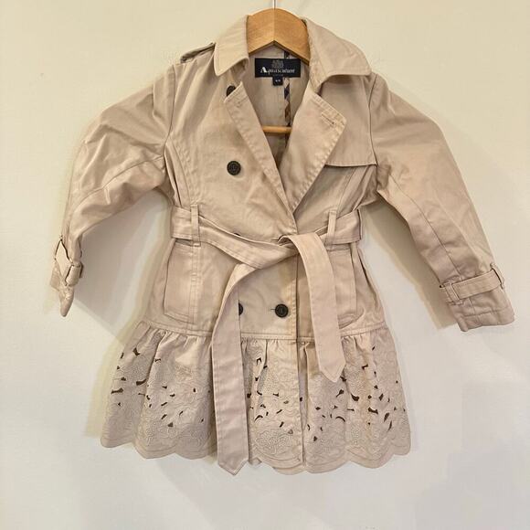 Aquascutum London Other - Aquascutum Junior Girls Beige Belted Trench Coat Eyelet Hem Size 4/5